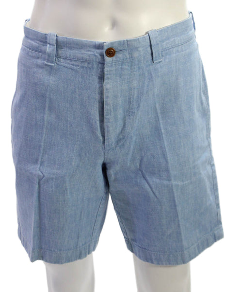 J Crew Mens Linen Chino Shorts Blue Button Closure Size 34