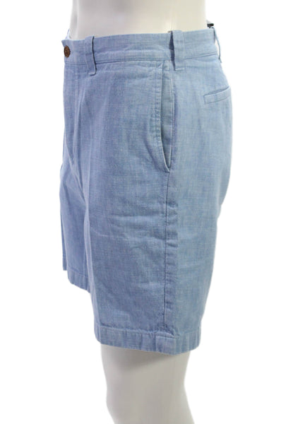 J Crew Mens Linen Chino Shorts Blue Button Closure Size 34