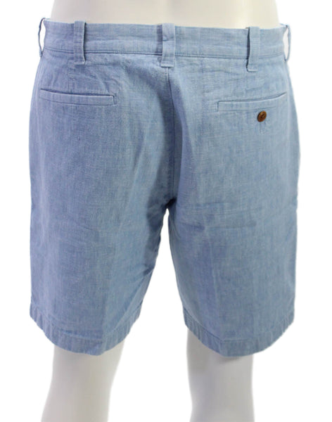 J Crew Mens Linen Chino Shorts Blue Button Closure Size 34