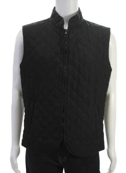Frank Stella Mens Quilted Vest Black Nylon Argyle Zip Fall Size 42
