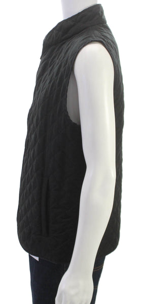 Frank Stella Mens Quilted Vest Black Nylon Argyle Zip Fall Size 42