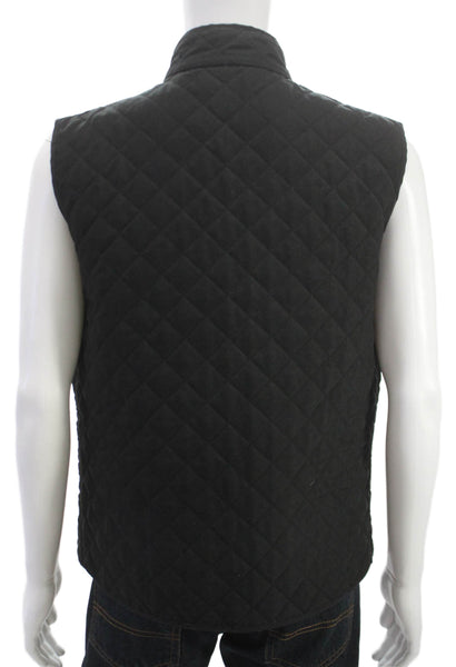 Frank Stella Mens Quilted Vest Black Nylon Argyle Zip Fall Size 42