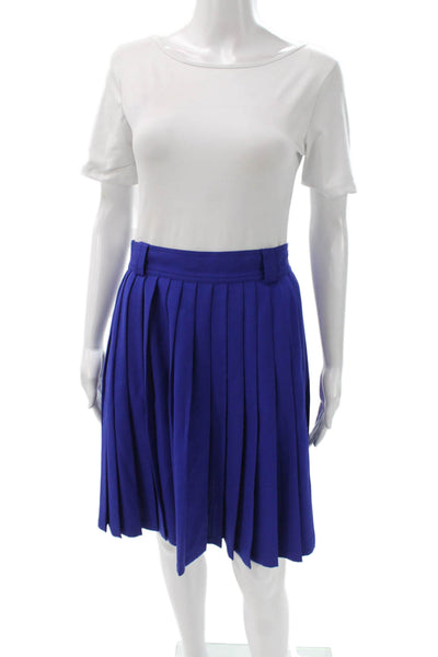 Gianni Versace Women Pleated Virgin Wool Skirt Blue Preppy Knee Length Size S