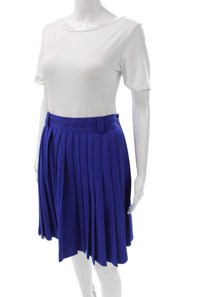 Gianni Versace Women Pleated Virgin Wool Skirt Blue Preppy Knee Length Size S