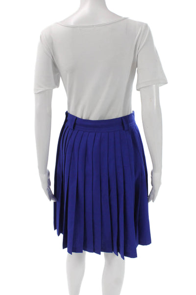 Gianni Versace Women Pleated Virgin Wool Skirt Blue Preppy Knee Length Size S