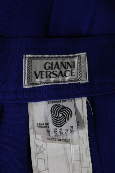 Gianni Versace Women Pleated Virgin Wool Skirt Blue Preppy Knee Length Size S