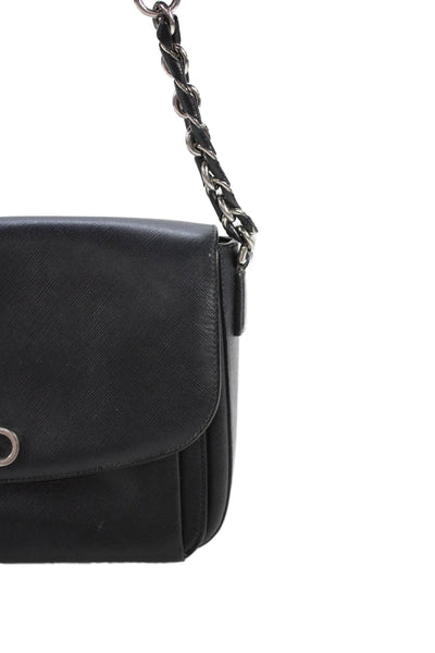Salvatore Ferragamo Womens Leather Push Lock Flapped Shoulder Handbag Black