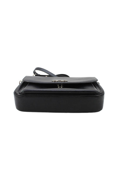 Salvatore Ferragamo Womens Leather Push Lock Flapped Shoulder Handbag Black