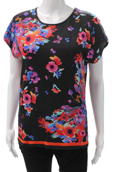 Salvatore Ferragamo Womens Jersey Floral T-Shirt Black Short Sleeve Size S