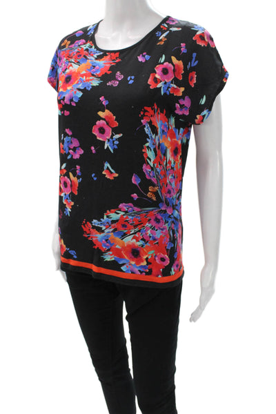 Salvatore Ferragamo Womens Jersey Floral T-Shirt Black Short Sleeve Size S