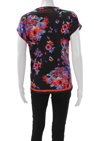 Salvatore Ferragamo Womens Jersey Floral T-Shirt Black Short Sleeve Size S