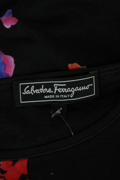 Salvatore Ferragamo Womens Jersey Floral T-Shirt Black Short Sleeve Size S