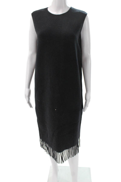 Salvatore Ferragamo Women Black Wool Shift Dress Sleeveless Crewneck Midi Size M