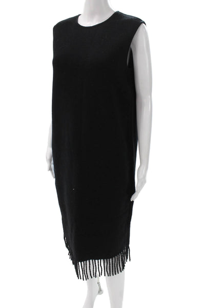 Salvatore Ferragamo Women Black Wool Shift Dress Sleeveless Crewneck Midi Size M