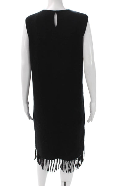 Salvatore Ferragamo Women Black Wool Shift Dress Sleeveless Crewneck Midi Size M