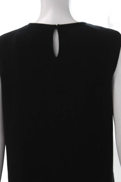 Salvatore Ferragamo Women Black Wool Shift Dress Sleeveless Crewneck Midi Size M