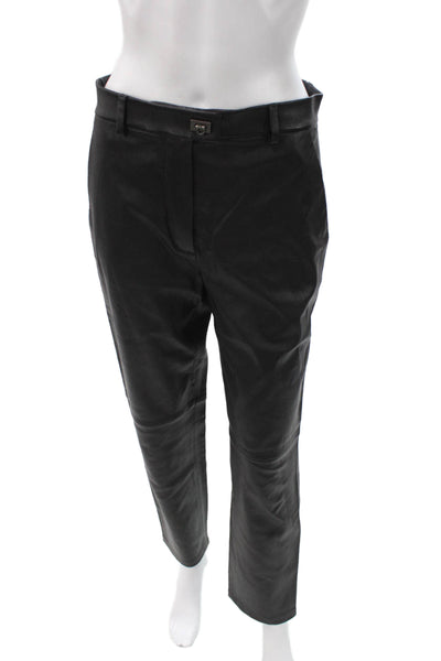 Salvatore Ferragamo Womens Dress Pants Black Lamb Leather Button Size 40
