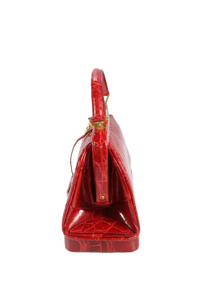 Lana of London Womens Embossed Leather Push Lock Top Handle Handbag Red