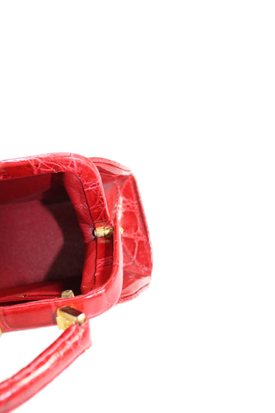 Lana of London Womens Embossed Leather Push Lock Top Handle Handbag Red