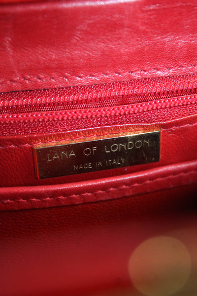 Lana of London Womens Embossed Leather Push Lock Top Handle Handbag Red