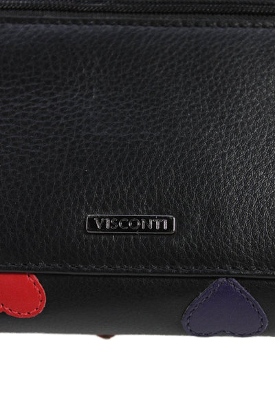 Visconti Womens Leather Geometric Zippered Card Wallet Black