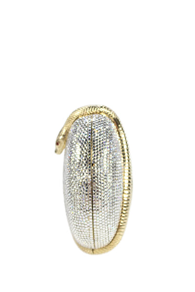 Judith Leiber Womens Swarovski Crystal Snake Charmer Minaudiere Handbag Silver