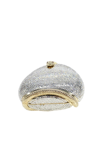 Judith Leiber Womens Swarovski Crystal Snake Charmer Minaudiere Handbag Silver