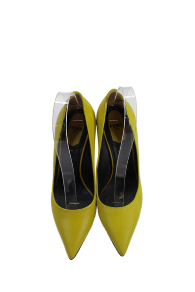 Fendi Womens Leather Pointed Toe Pump High Heels Yellow Size 6