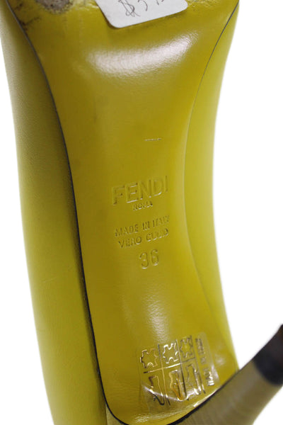 Fendi Womens Leather Pointed Toe Pump High Heels Yellow Size 6