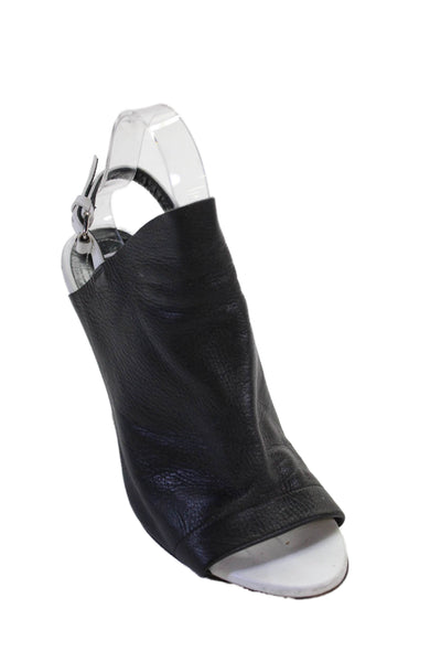 Balenciaga Womens Leather Buckled Strap Wedge Sandals Black Size 8