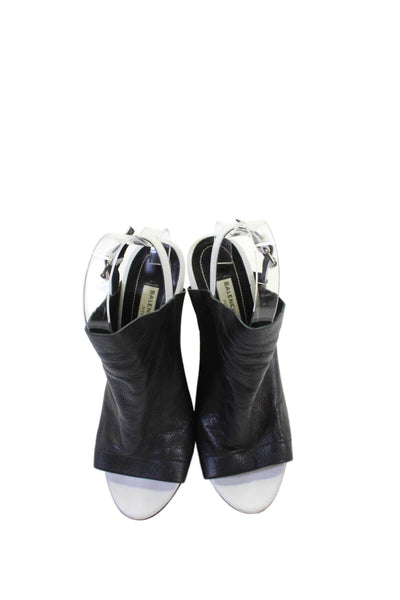 Balenciaga Womens Leather Buckled Strap Wedge Sandals Black Size 8