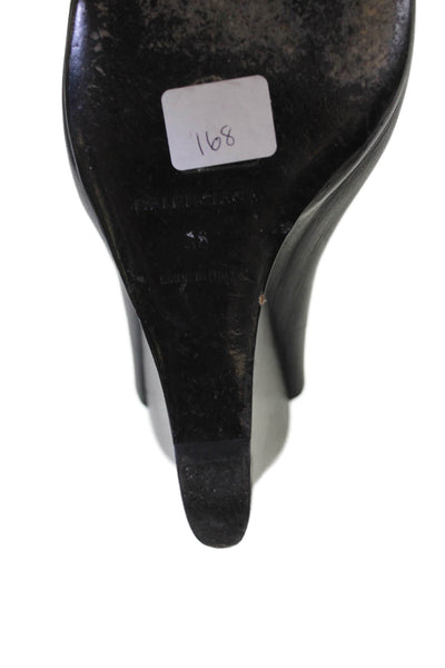 Balenciaga Womens Leather Buckled Strap Wedge Sandals Black Size 8