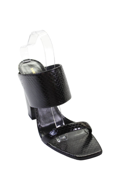 Saint Laurent Womens Embossed Leather High Heeled Sandals Black Size 11.5