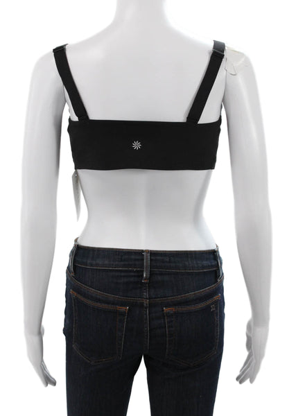Athleta Women Sports Bra Black Viscose Pullover Round Neck Size L