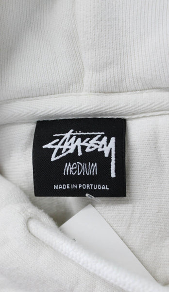 Stussy Unisex Adults Pullover Hoodie White Cotton Drawstring Long Sleeve Size M