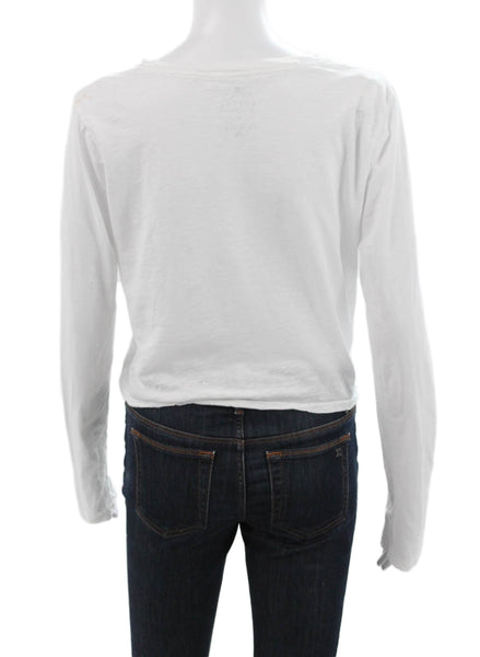 Velvet Womens Basic White Long Sleeve Crew Neck T-Shirt Size M