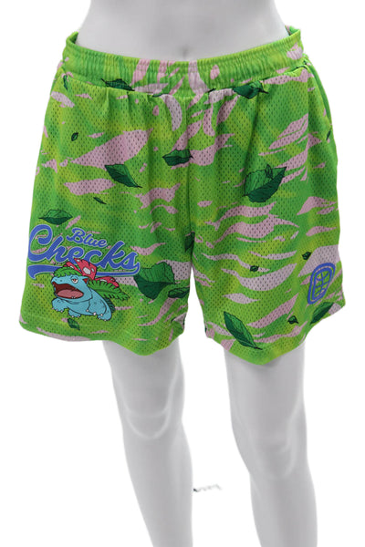 Overtime Unisex Adults Athletic Green Camo Pokemon Shorts Size M