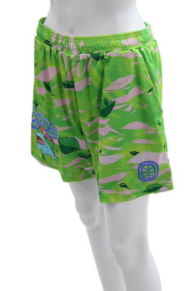Overtime Unisex Adults Athletic Green Camo Pokemon Shorts Size M