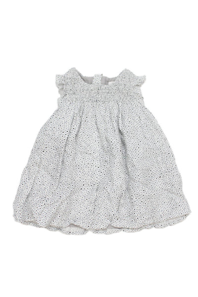 Chloe Girls Cotton Smocked Detail Spotted Dress Gray Size 3 Months