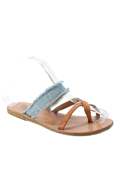 Ancient Greek Sandals Womens Slide On Toe Ring Sandals Beige Size 38 8