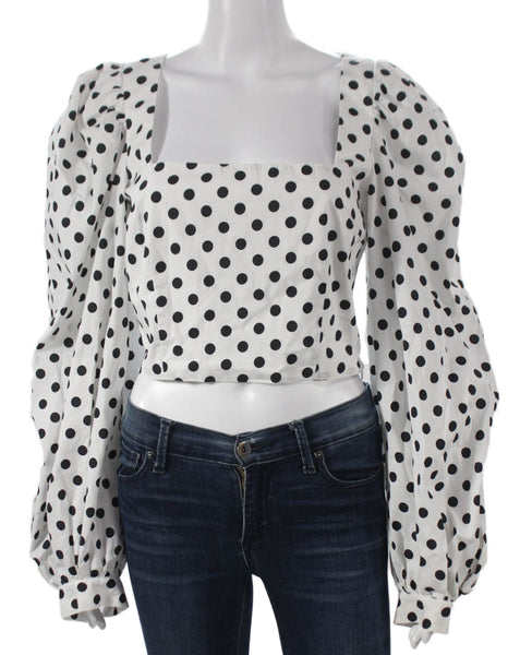 Caroline Constas Women Cropped White Square Neck Long Sleeve Blouse Size S