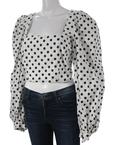 Caroline Constas Women Cropped White Square Neck Long Sleeve Blouse Size S