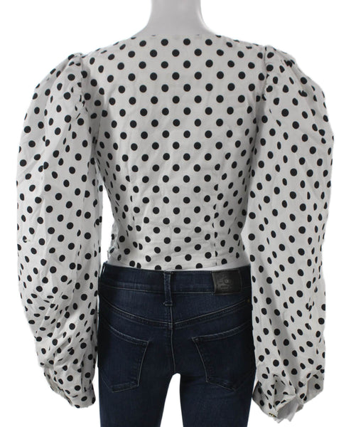 Caroline Constas Women Cropped White Square Neck Long Sleeve Blouse Size S