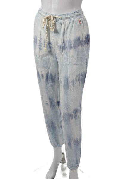 Vintage Havana Women Jogger Pants Tie Dye Tencel Drawstring Blue Size S
