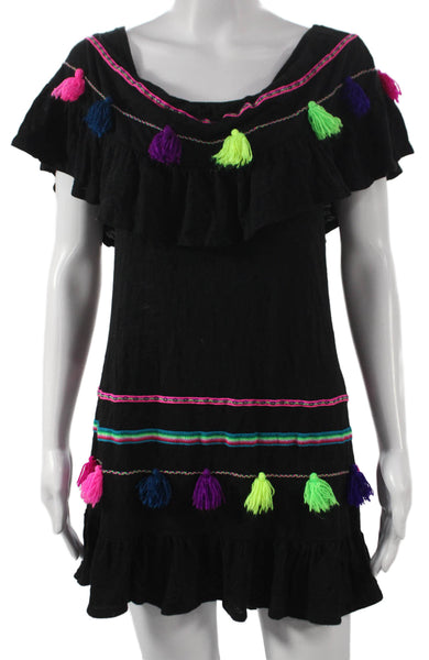 Pitusa Womens Black Pima Cotton Shift Dress Scoop Neck Short Sleeve Size PP
