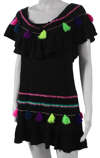 Pitusa Womens Black Pima Cotton Shift Dress Scoop Neck Short Sleeve Size PP