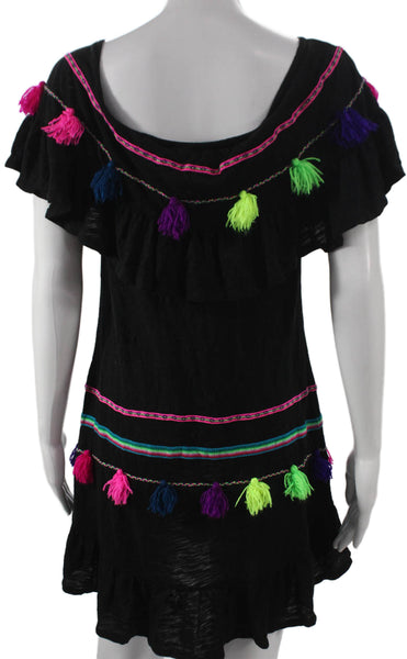 Pitusa Womens Black Pima Cotton Shift Dress Scoop Neck Short Sleeve Size PP