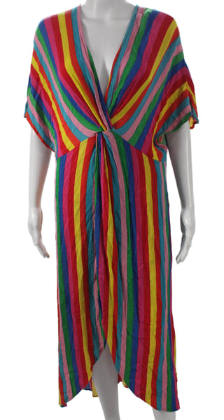 Show Me Your Mumu Womens Multi Striped V-Neck Short Sleeve Maxi Dress Size S
