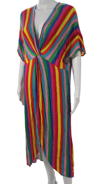 Show Me Your Mumu Womens Multi Striped V-Neck Short Sleeve Maxi Dress Size S