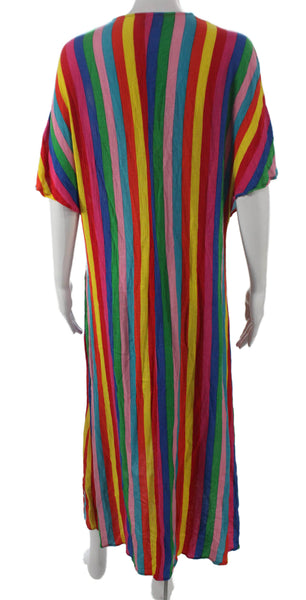 Show Me Your Mumu Womens Multi Striped V-Neck Short Sleeve Maxi Dress Size S